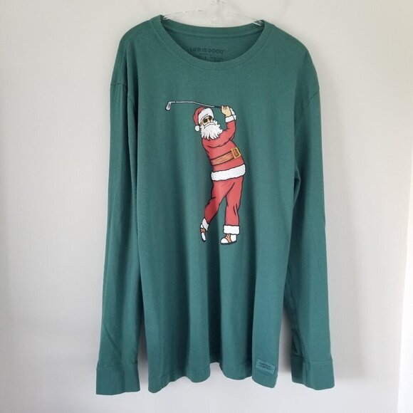 Life Is Good Other - Life Is Good Crusher T Shirt Casual Golfing Santa Christmas Holiday Festive Sz L